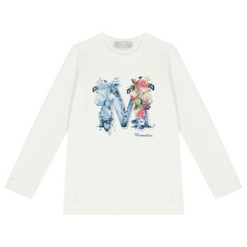 Girls Ivory Diamante Long Sleeve Top