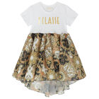 Girls White & Beige Logo Dress, 1, hi-res