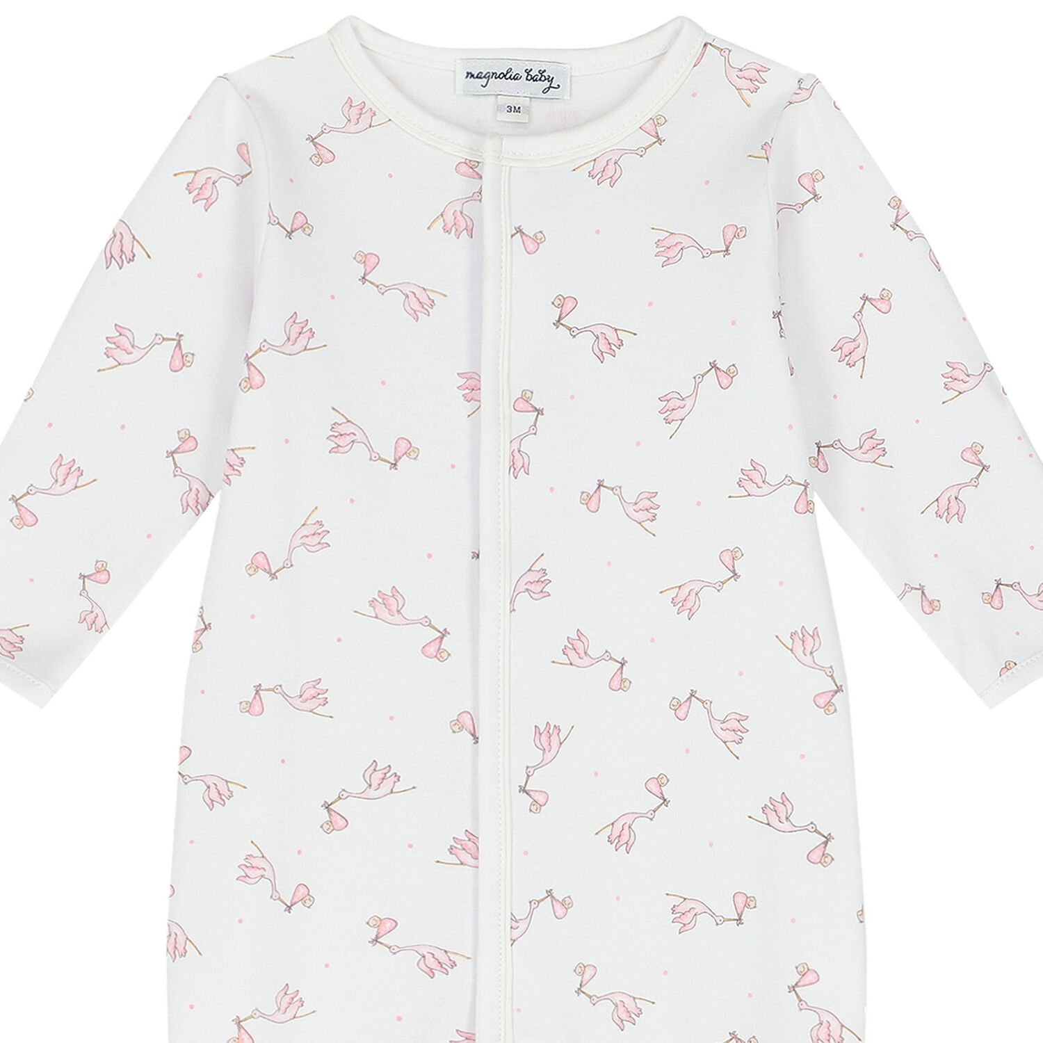 Baby Girls White & Pink Stork Print Babygrow, 2, hi-res image number null