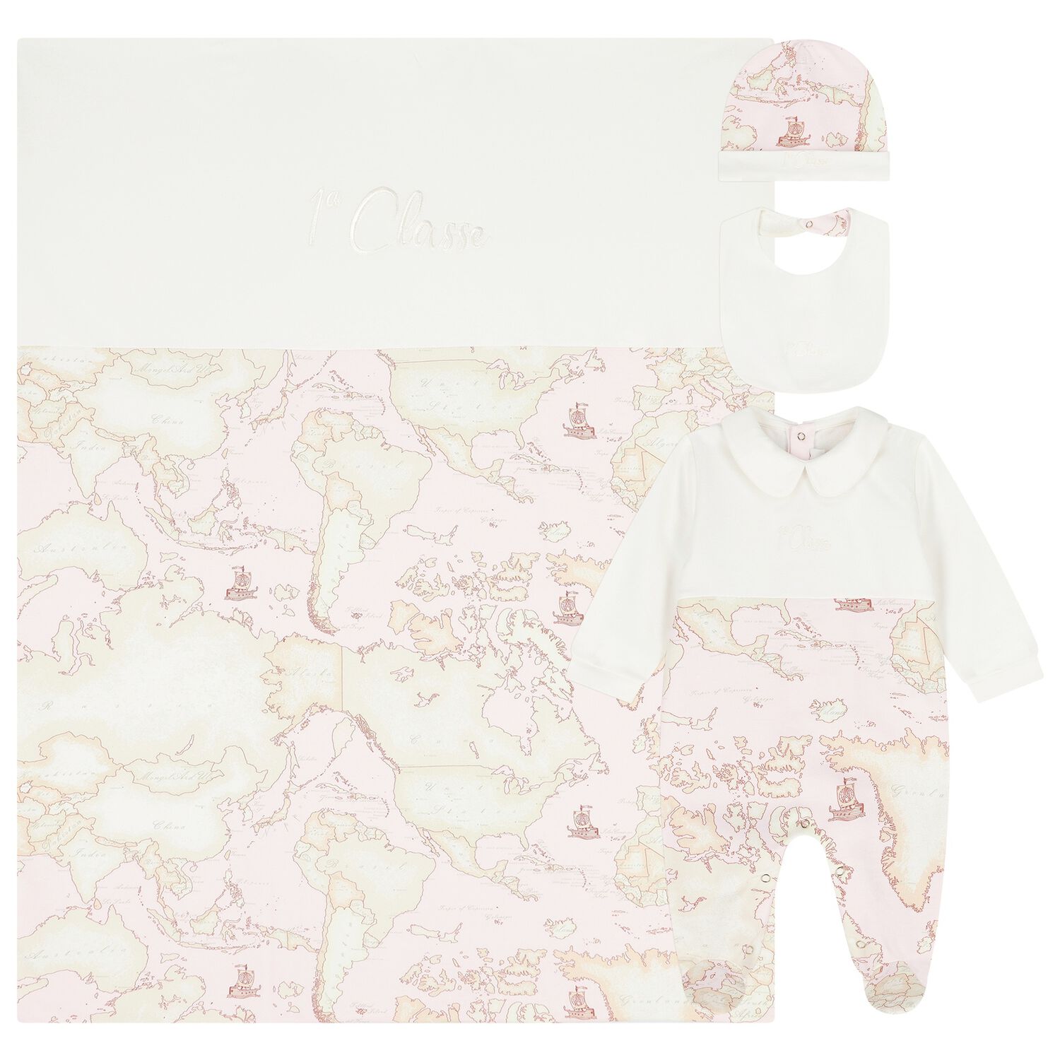 Baby Girls Ivory, Beige & Pink Geo Map Babygrow Gift Set, 1, hi-res