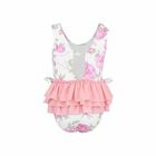 Younger Girls White & Pink Printed Swimsuit, 1, hi-res