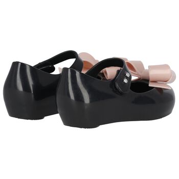 Girls Black & Pink Bow Jelly Shoes