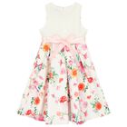 Girls White Floral Satin Dress, 1, hi-res