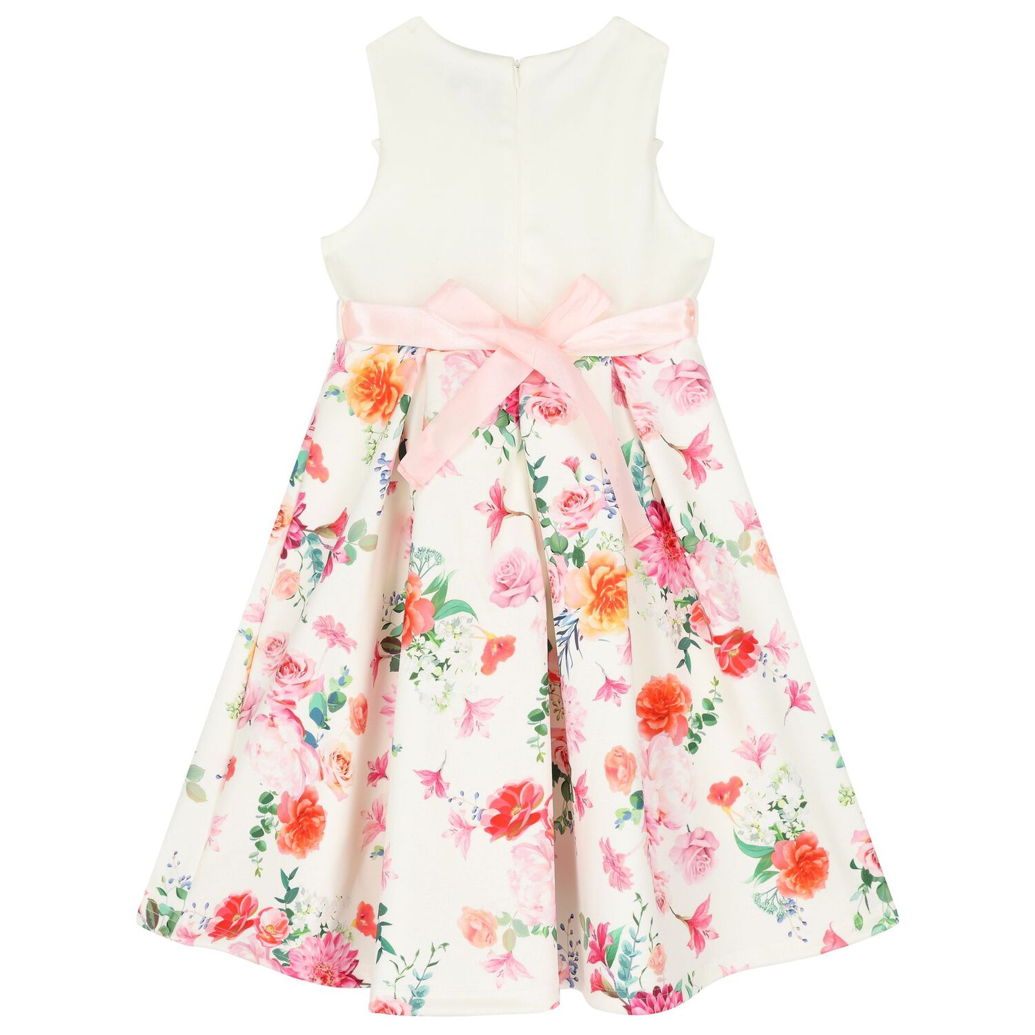 Girls White Floral Satin Dress, 1, hi-res image number null