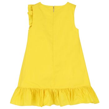 فستان بنات مكشكش بالشعار باللون الأصفر