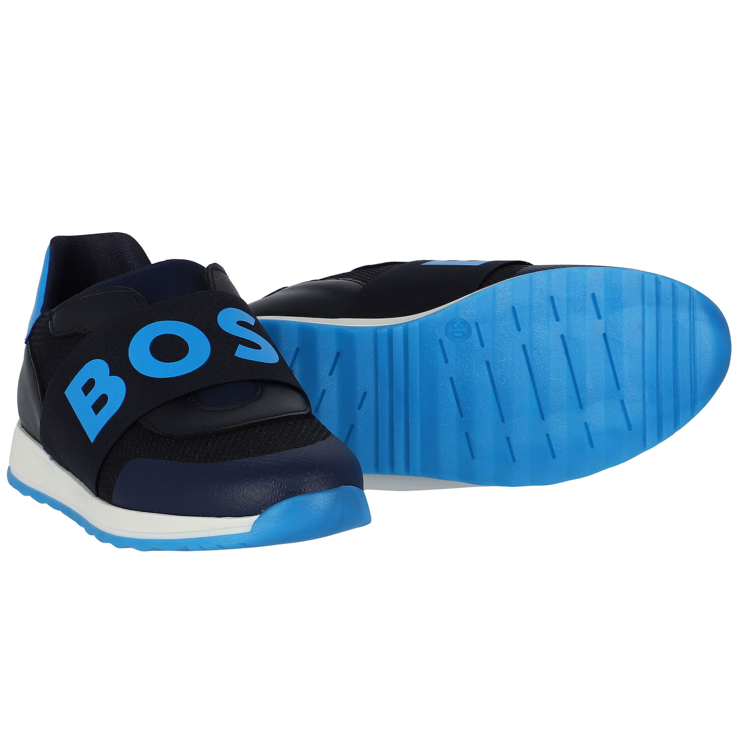 Boys Navy Blue & White Logo Trainers, 1, hi-res image number null