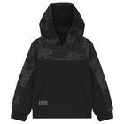 Boys Black Logo Hooded Top, 1, hi-res