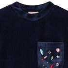 Girls Navy Blue Velvet Long Sleeve Dress, 1, hi-res