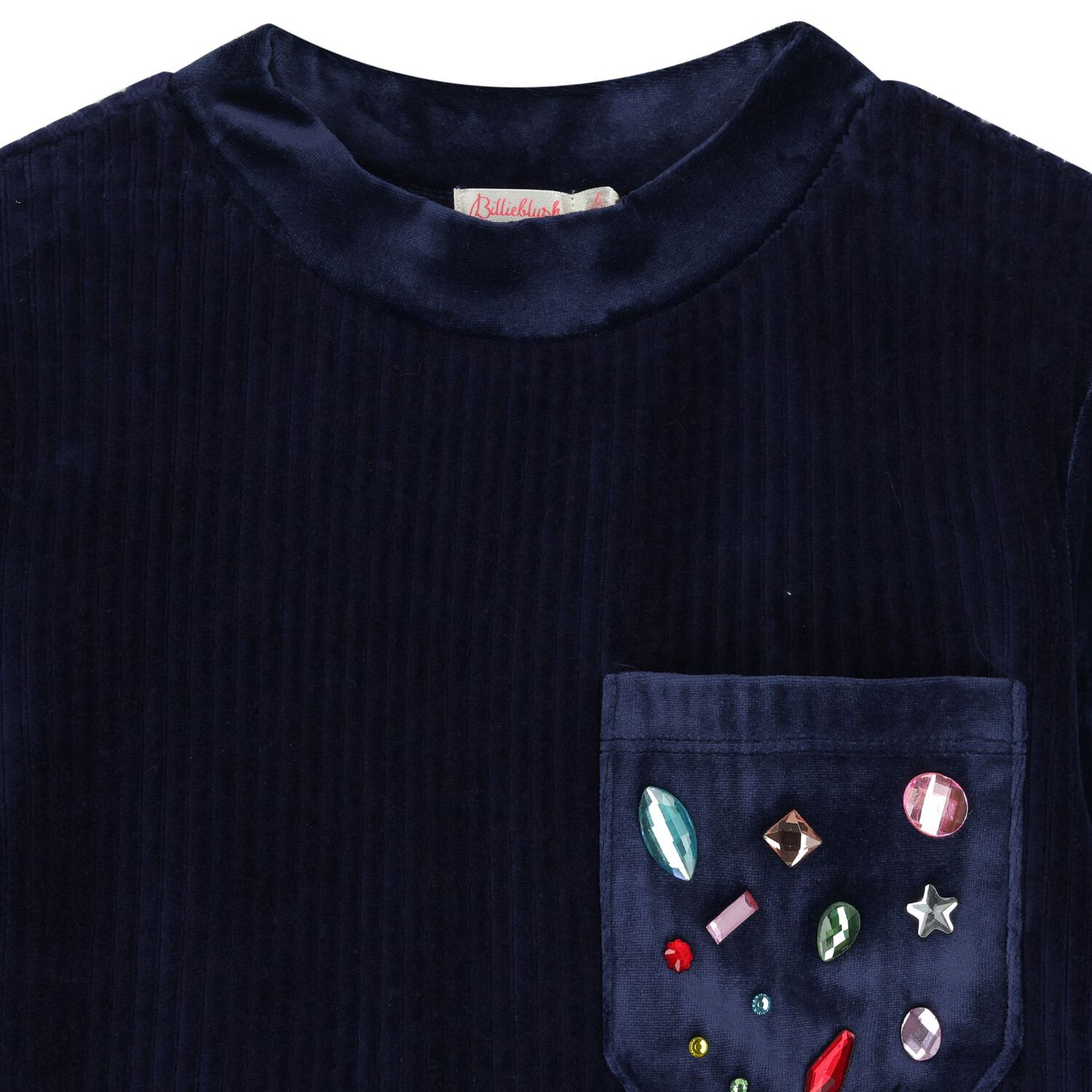 Girls Navy Blue Velvet Long Sleeve Dress, 1, hi-res