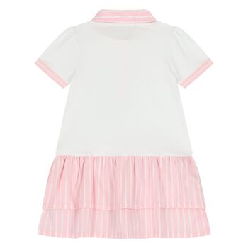 Younger Girls White & Pink Butterflies Logo Dress