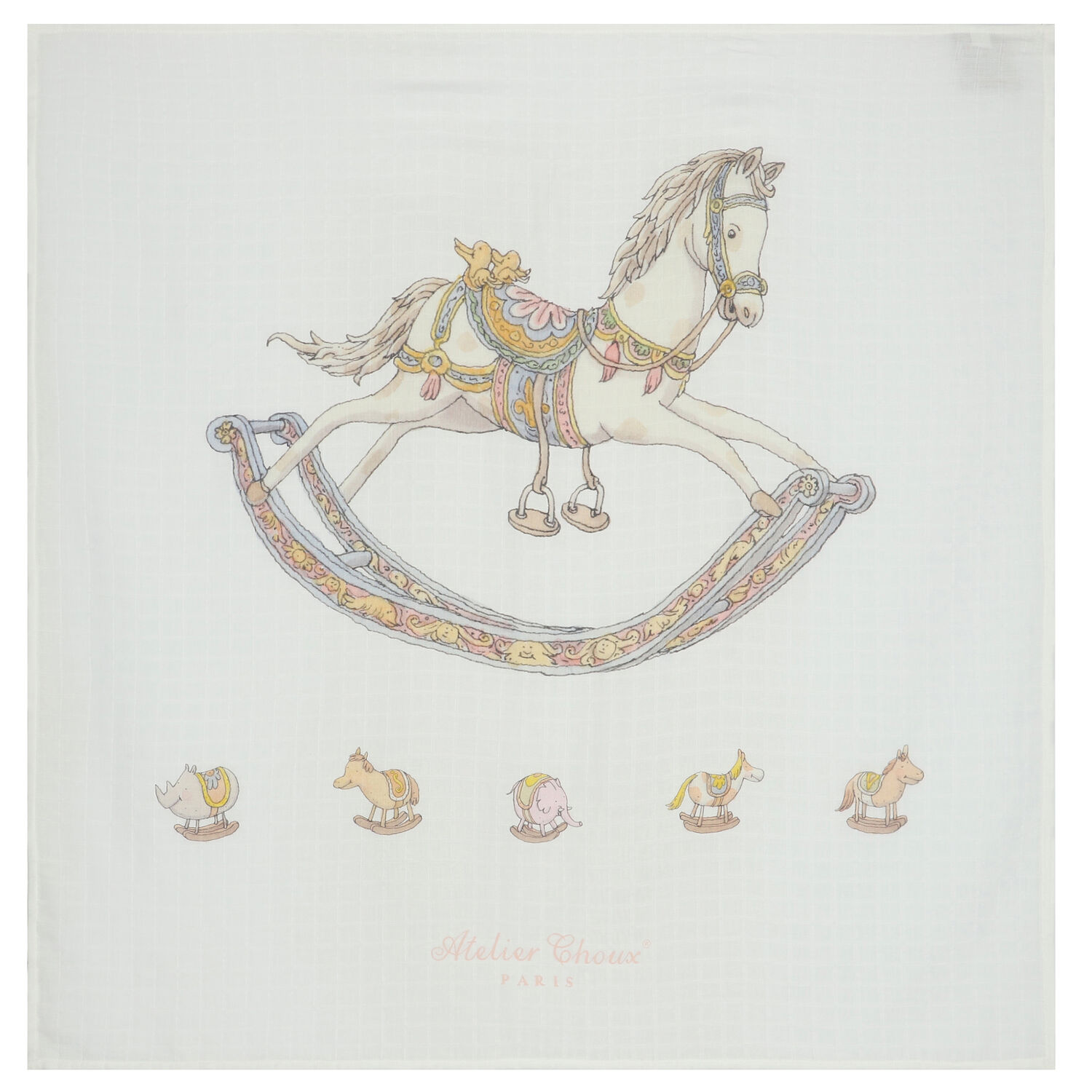 Ivory Rocking Horse Baby Swaddle Carré Blanket, 1, hi-res image number null