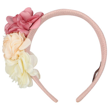 Girls Pink Tweed Flower Hairband
