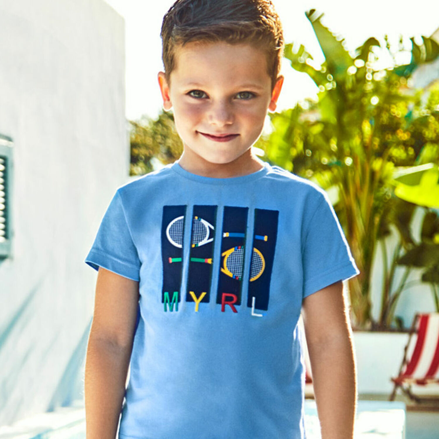 تيشيرت بالشعار باللون الأزرق للأولاد , 1, hi-res