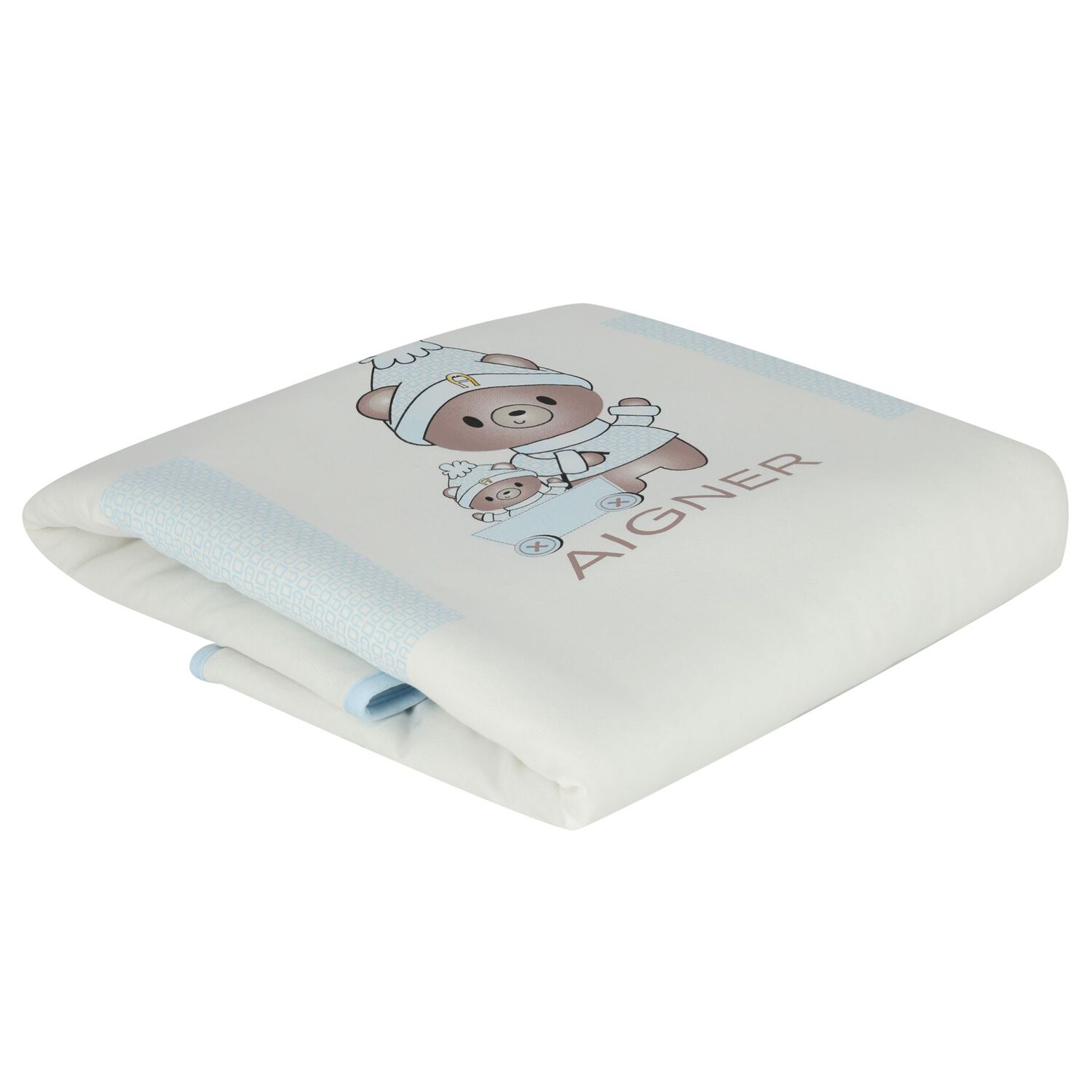 بطانية أطفال باللون الأزرق والأبيض تحمل بشعار, 2, hi-res