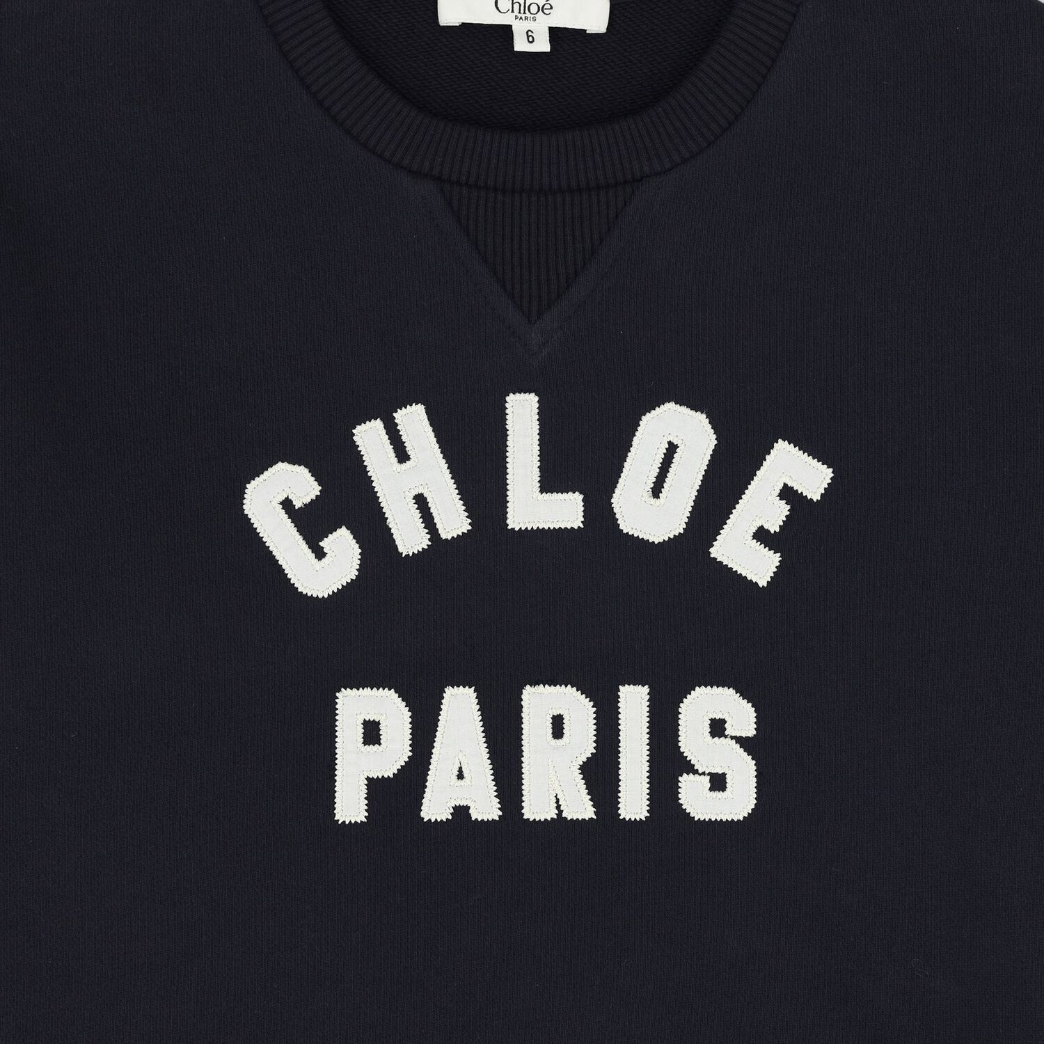 سويت شيرت بنات بالشعار باللون الكحلي, 1, hi-res