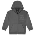 Boys Grey Logo Hooded Zip Up Top, 1, hi-res