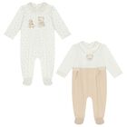 Baby Boys White & Beige Babygrows ( 2-Pack ), 2, hi-res