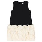 Girls Black & Ivory Ruffle Hem Dress, 1, hi-res