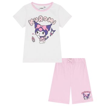Girls White & Pink Kuromi Shorts Set