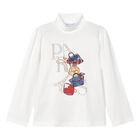 توب بنات بأكمام طويلة بطبعة حقيبة باللون العاجي, 1, hi-res