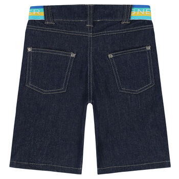 Boys Navy Blue Logo Denim Shorts
