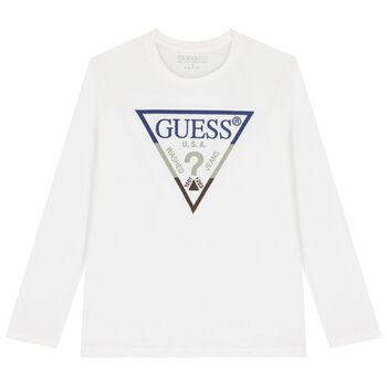 Boys White Logo Long Sleeve Top