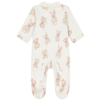Baby Girls Ivory Teddy Bear & Rabbit Babygrow