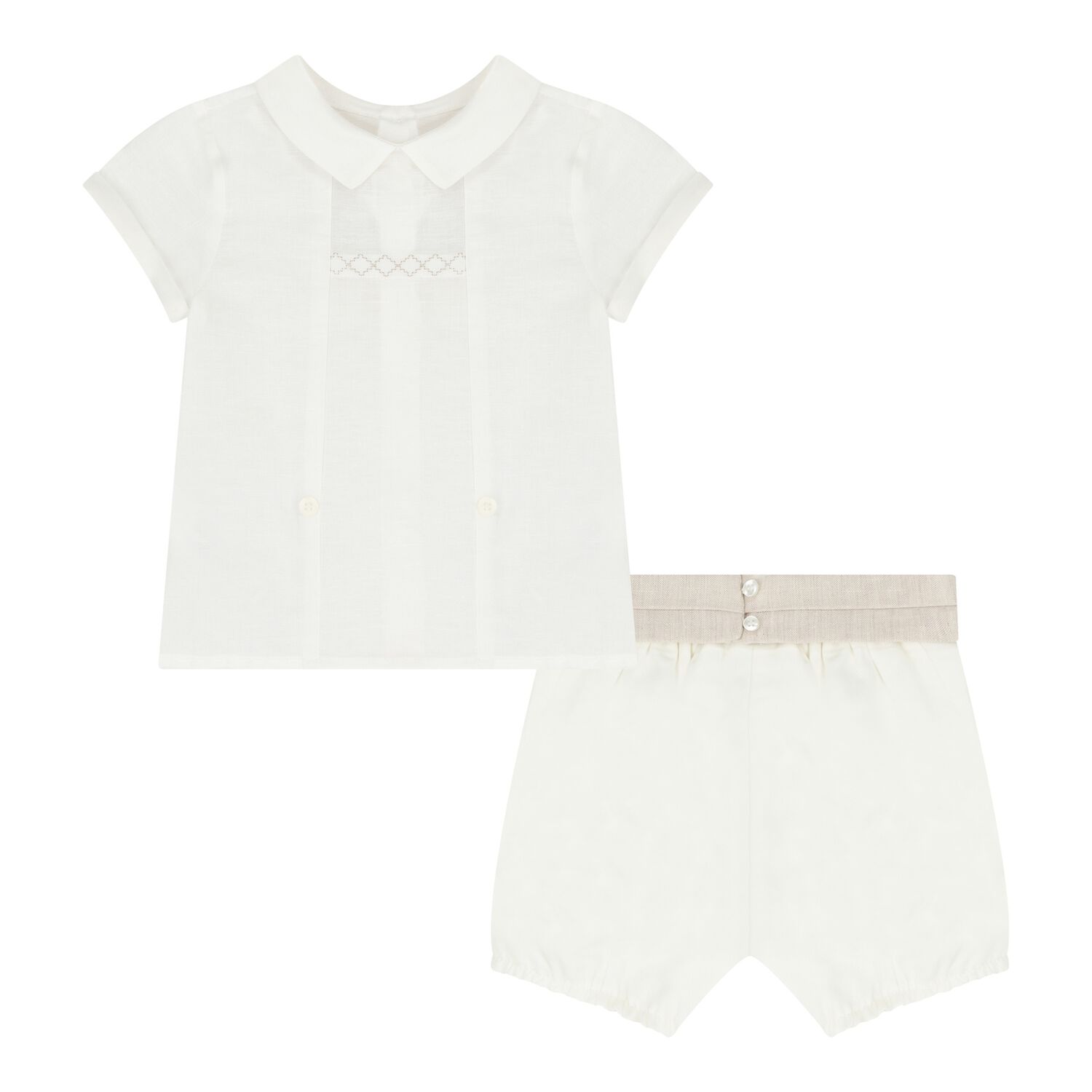 Baby Boys White & Ivory Shorts Set, 2, hi-res