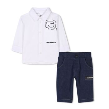 Boys White & Blue Denim Trouser Set