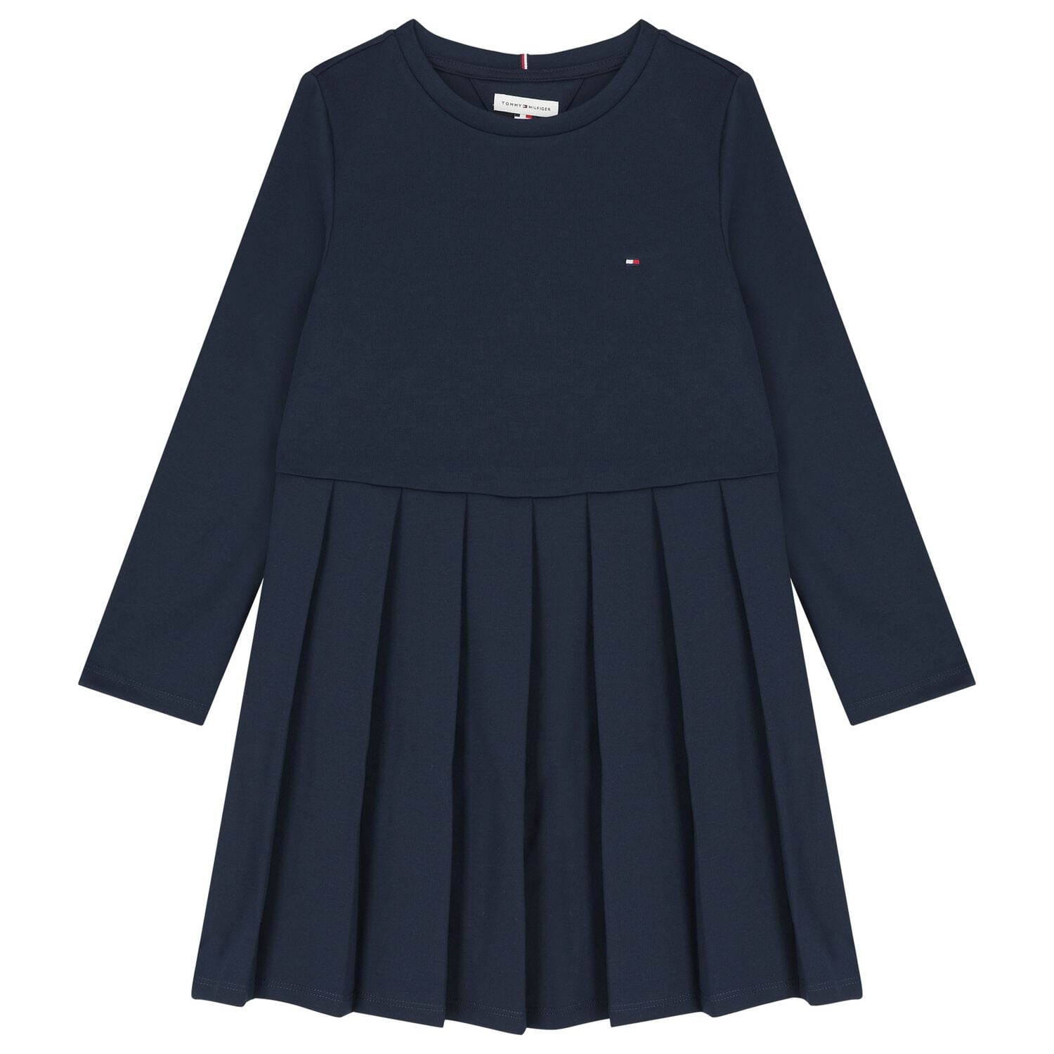 Girls Navy Blue Logo Pleated Dress, 1, hi-res