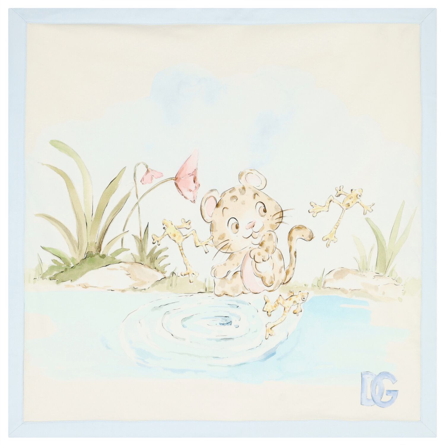 Baby Boys Ivory & Blue Leopard Logo Blanket, 1, hi-res