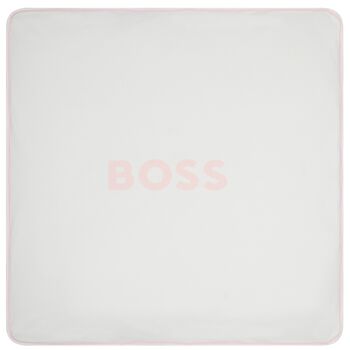 بطانيه بنات بالشعار مخططه باللون الابيض والوردى 