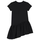 Girls Black Rhinestone Logo Dress, 1, hi-res