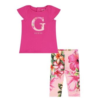 Baby Girls Pink Floral Logo Leggings Set