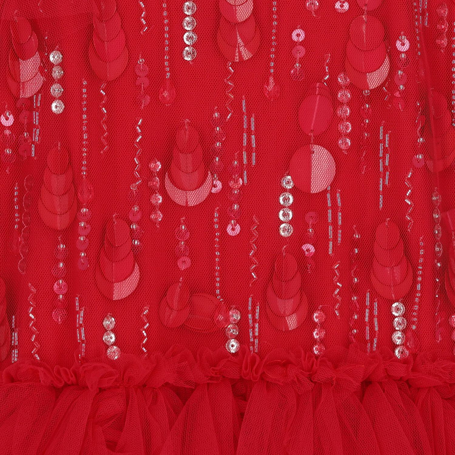 فستان بنات تول مكشكش باللون الأحمر, 1, hi-res