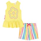 طقم بلوزة وشورت باللون الأصفر للبنات, 1, hi-res
