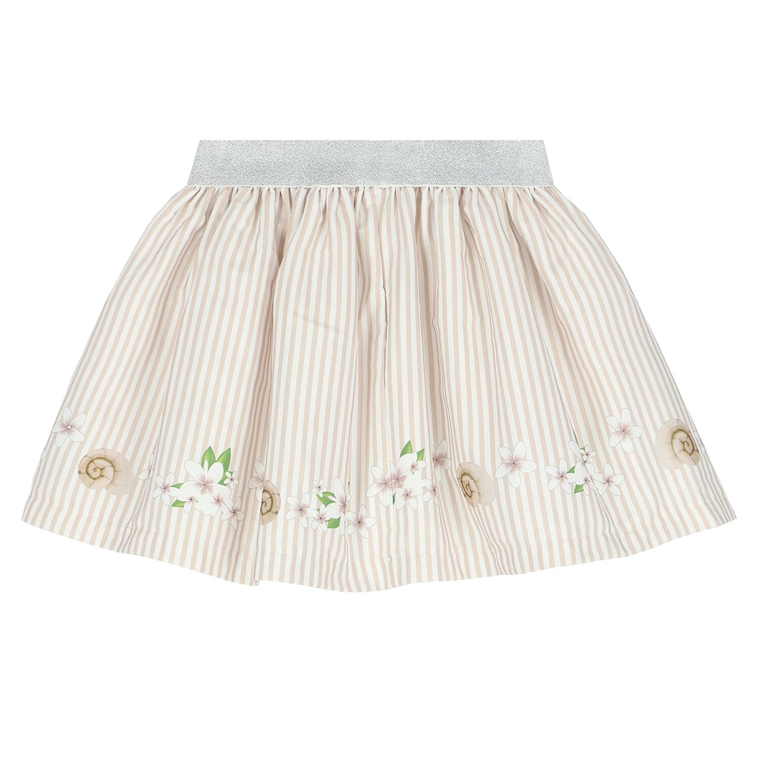 Girls White & Beige Striped Skirt Set, 3, hi-res image number null