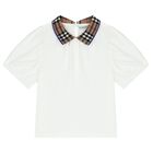 Girls White Check Polo Shirt, 1, hi-res