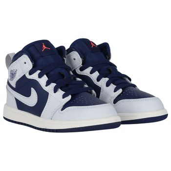 Blue, Grey & White Air Jordan 1 Mid Trainers