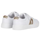 Girls White & Gold Logo Trainers, 1, hi-res