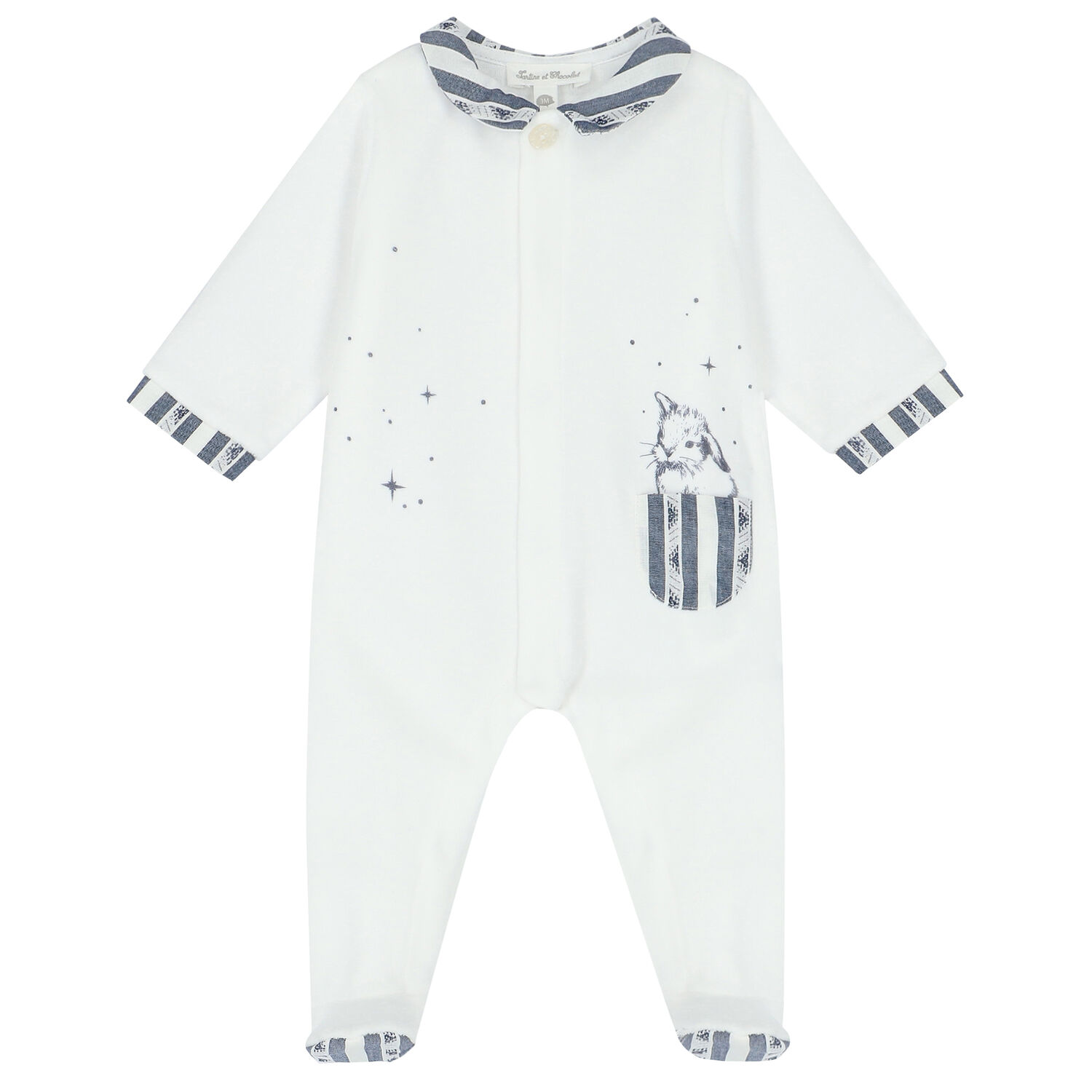 Baby Boys White & Navy Blue Bunny Babygrow, 3, hi-res