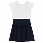 طقم فستان بالشعار باللون الكحلى والابيض, 1, hi-res