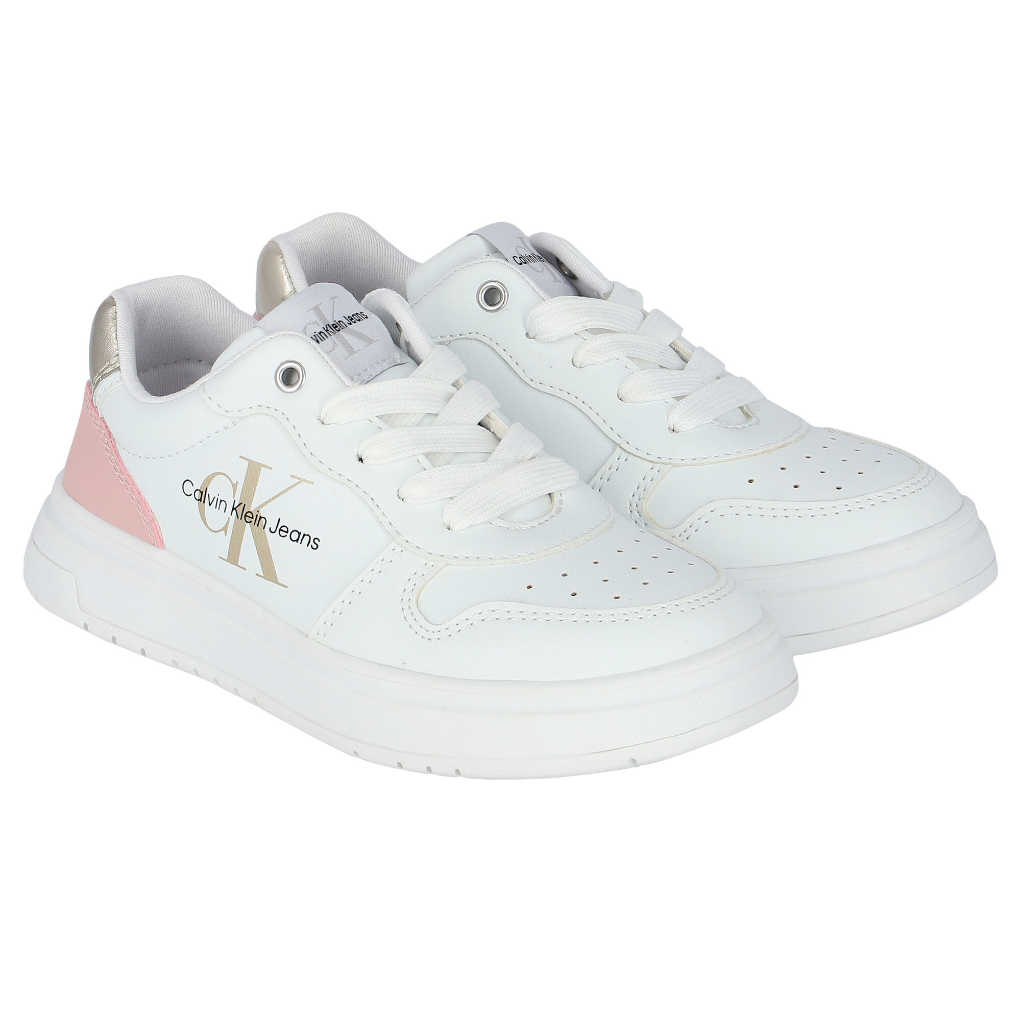 Calvin Klein Girls White Logo Trainers Junior Couture QA