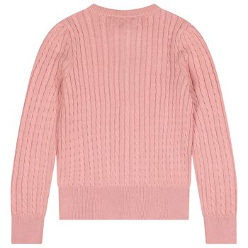 Girls Pink Logo Cable Knit Cardigan 