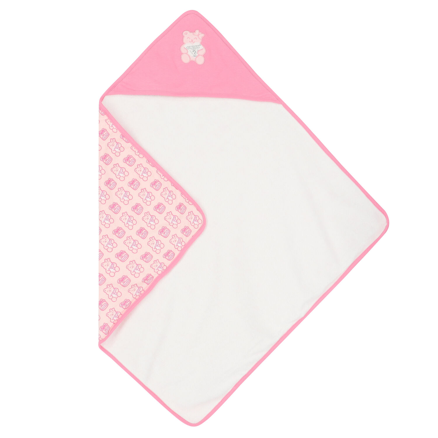 Baby Girls Pink Teddy Logo Hooded Towel, 2, hi-res