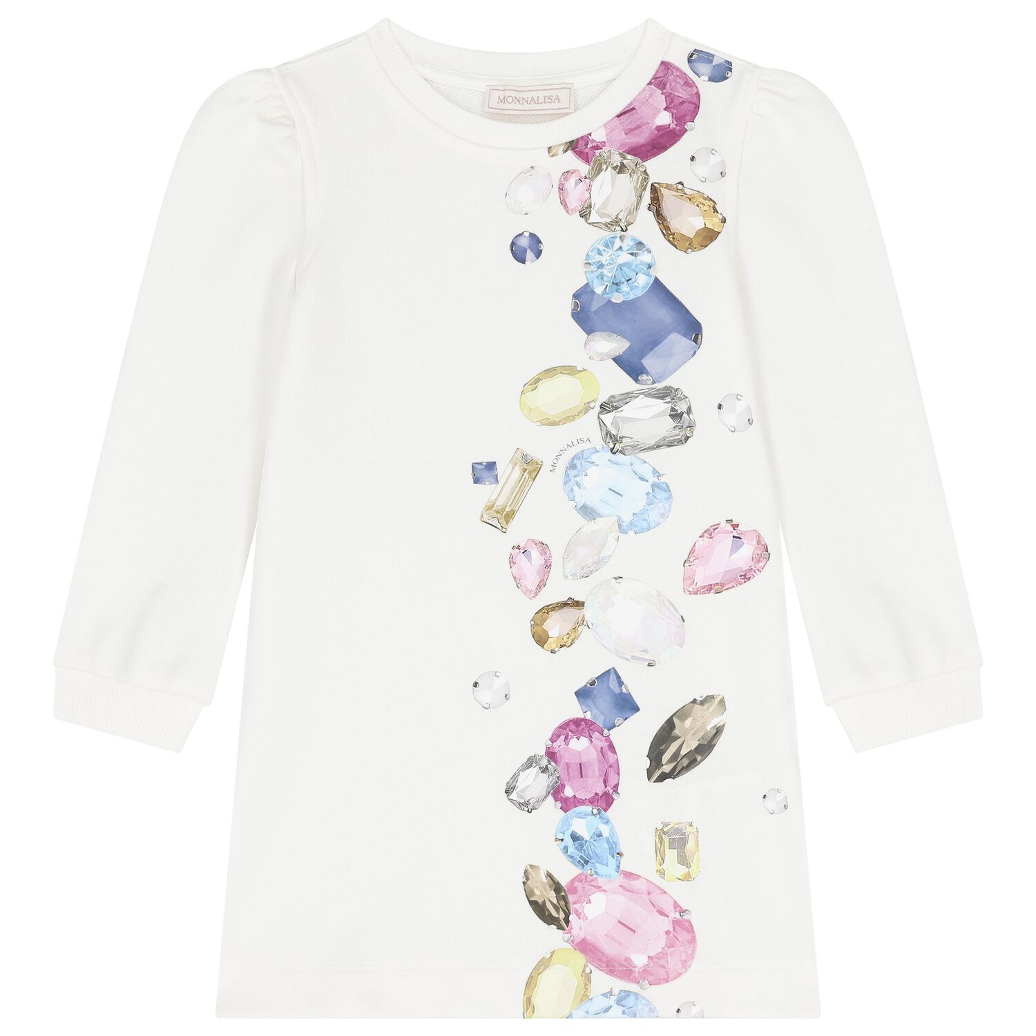 Girls Ivory Jewel Sweatshirt Dress, 1, hi-res