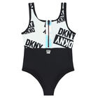 Girls White & Black Logo Swimsuit, 1, hi-res