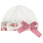 Baby Girls Ivory & Pink Bow Hat, 1, hi-res