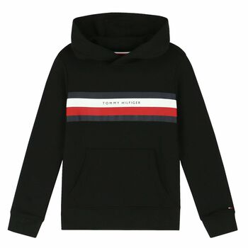 Boys Black Logo Hooded Top