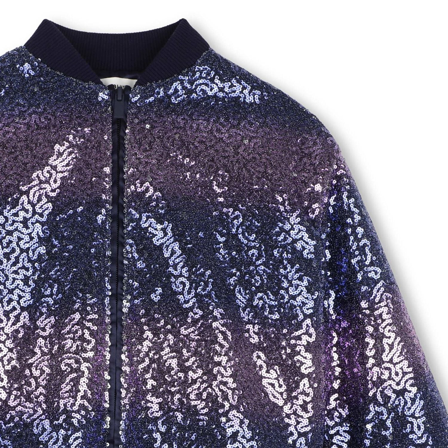 Girls Navy Blue Sequin Zip Up Top, 1, hi-res